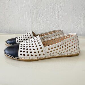Loeffler Randall Mara Espadrille Flat Perforated Black and White Loafer Size 10